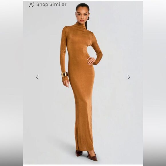 SER.O.YA Kim Brown Mock Neck Bodycon Dress maxi gown $258 NWT M - Picture 3 of 13